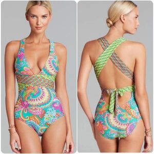 Trina Turk Folkloric Festival One-Piece Swimsuit | Multi Paisley Print | Size 10